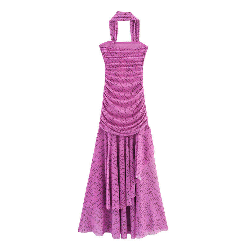 Summer Asymmetric Design Pleated Ruffled Polka Dot Pleated Dress