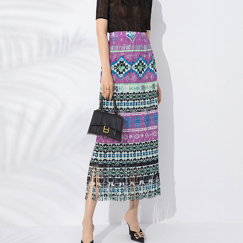 Summer New Pleated Print Skirt For Women