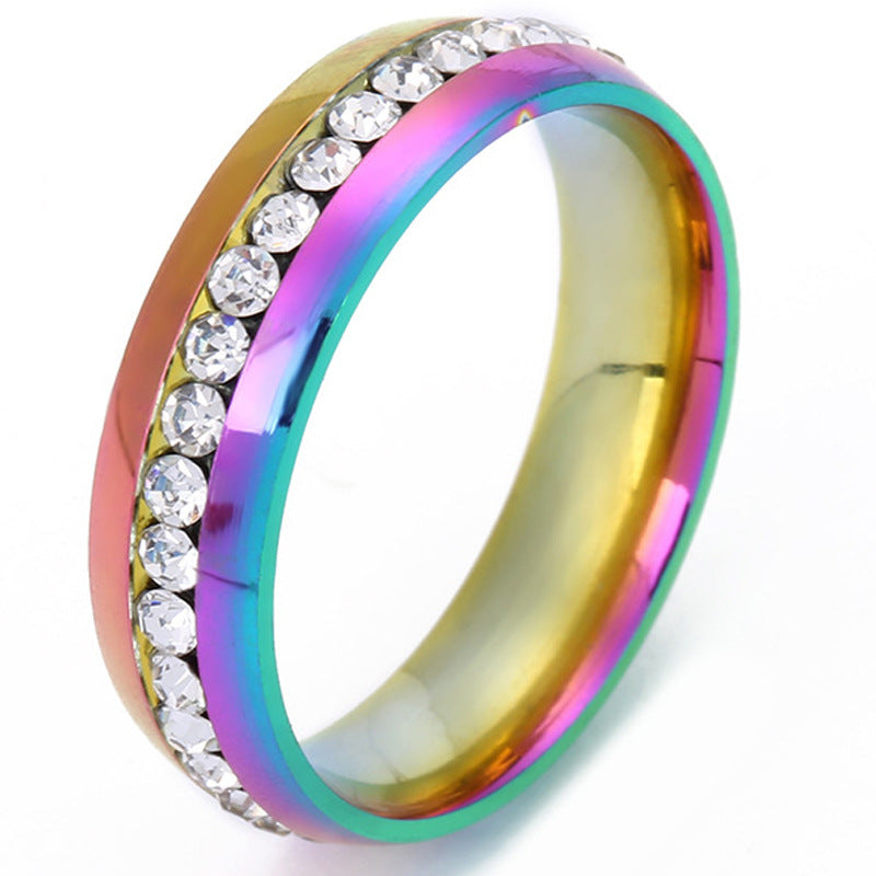 Niche Single Row Rhinestone Diamond-embedded Exquisite Ring