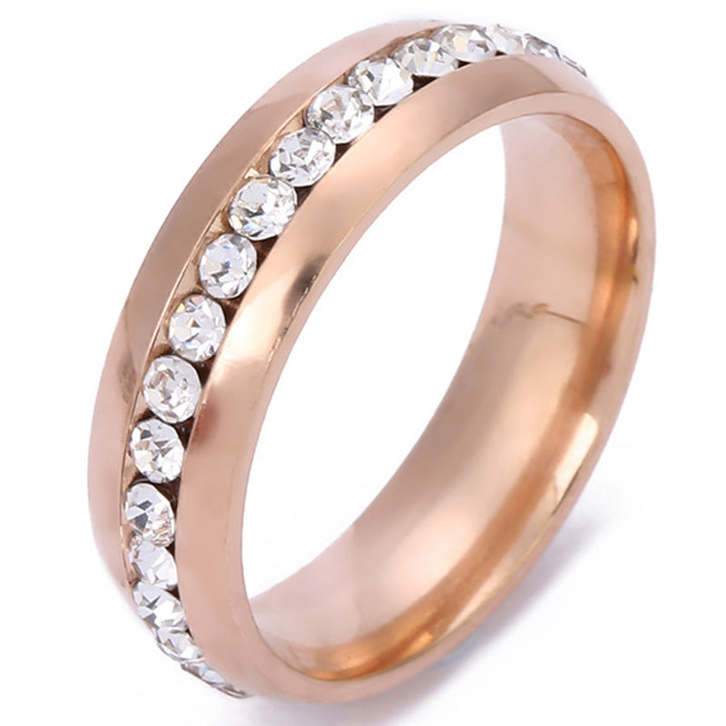 Niche Single Row Rhinestone Diamond-embedded Exquisite Ring