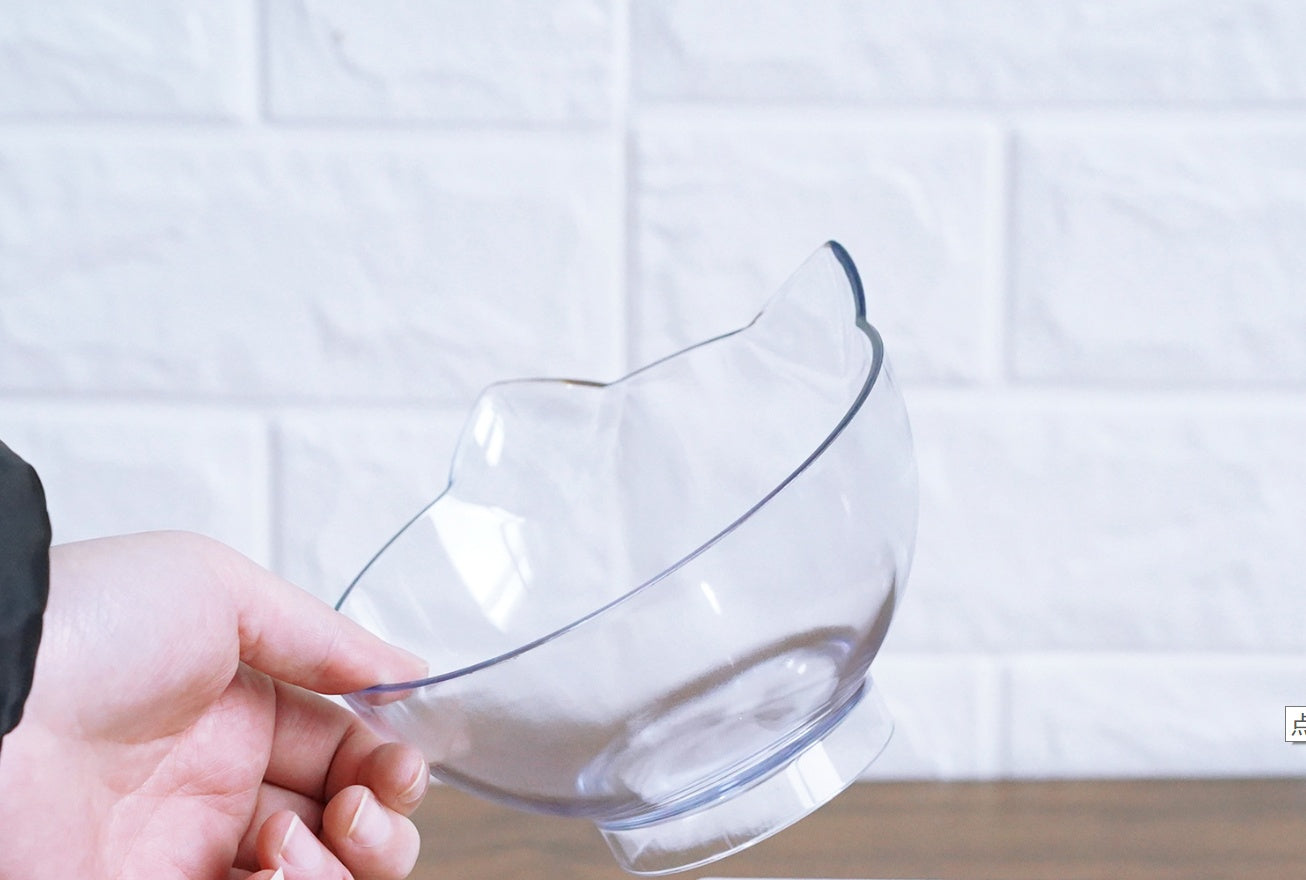 New Inclined Food Cat Ear Oblique Mouth Transparent Single Pet Bowl - X2-Shopping