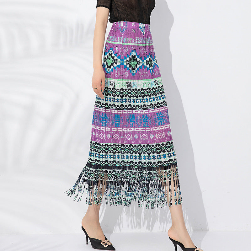 Summer New Pleated Print Skirt For Women