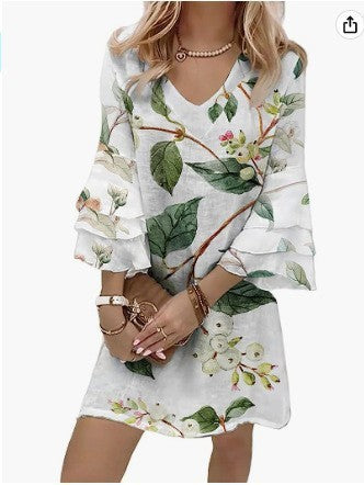 Mid-waist Marble Printed Short Sleeve Dress - X2-Shopping