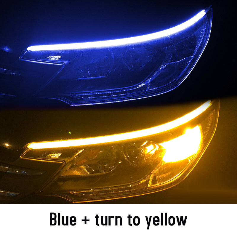 مصابيح LED DRL نهارية مرنة مقاومة للماء لإشارة الانعطاف التلقائية ومصابيح أمامية جانبية للفرامل باللون الأصفر وملحقات السيارة