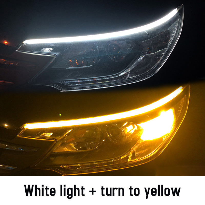 مصابيح LED DRL نهارية مرنة مقاومة للماء لإشارة الانعطاف التلقائية ومصابيح أمامية جانبية للفرامل باللون الأصفر وملحقات السيارة