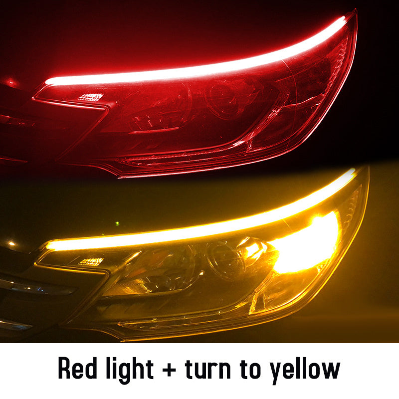 مصابيح LED DRL نهارية مرنة مقاومة للماء لإشارة الانعطاف التلقائية ومصابيح أمامية جانبية للفرامل باللون الأصفر وملحقات السيارة