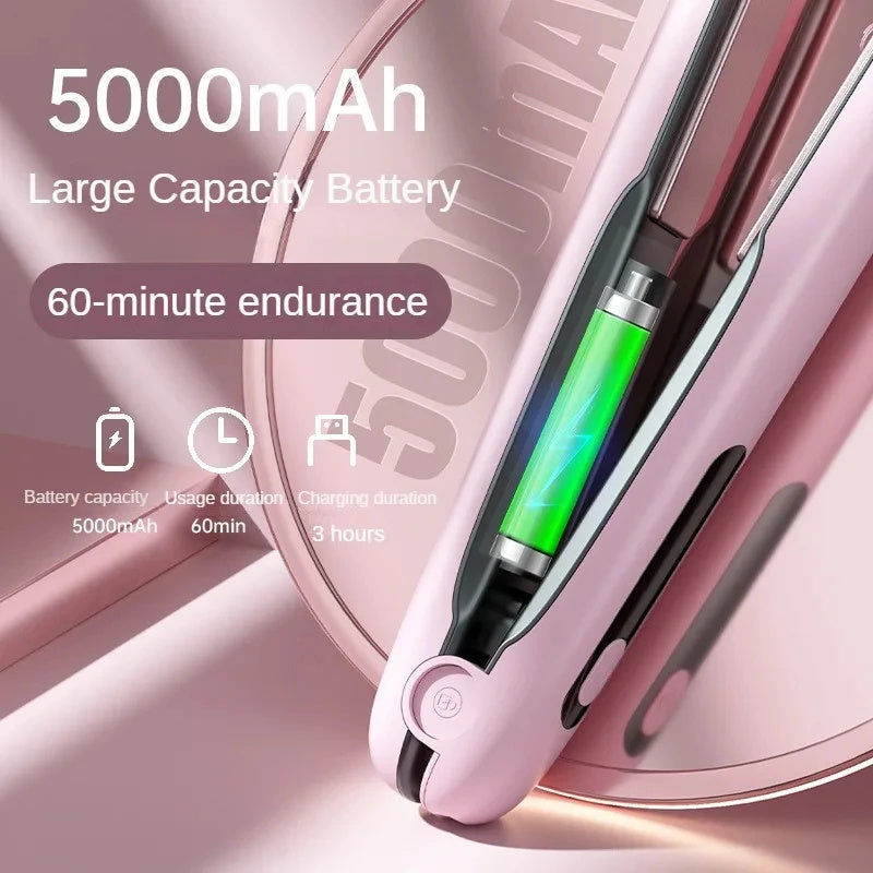 مكواة فرد الشعر اللاسلكية الصغيرة 2 في 1، بكرة USB 5000 مللي أمبير/ساعة، أقصى درجة حرارة 200 درجة، مكواة تجعيد لاسلكية محمولة، 4 مستويات للاستخدام الجاف والرطب