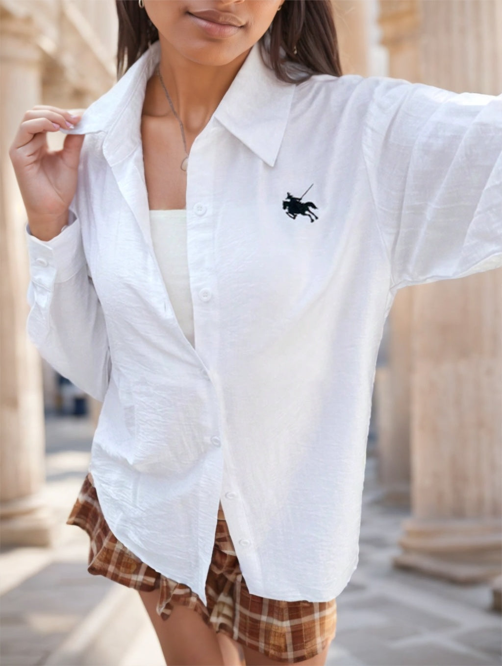 Women's Loose Casual Print Drop Shoulder Long Sleeve Shirt - X2-Shopping