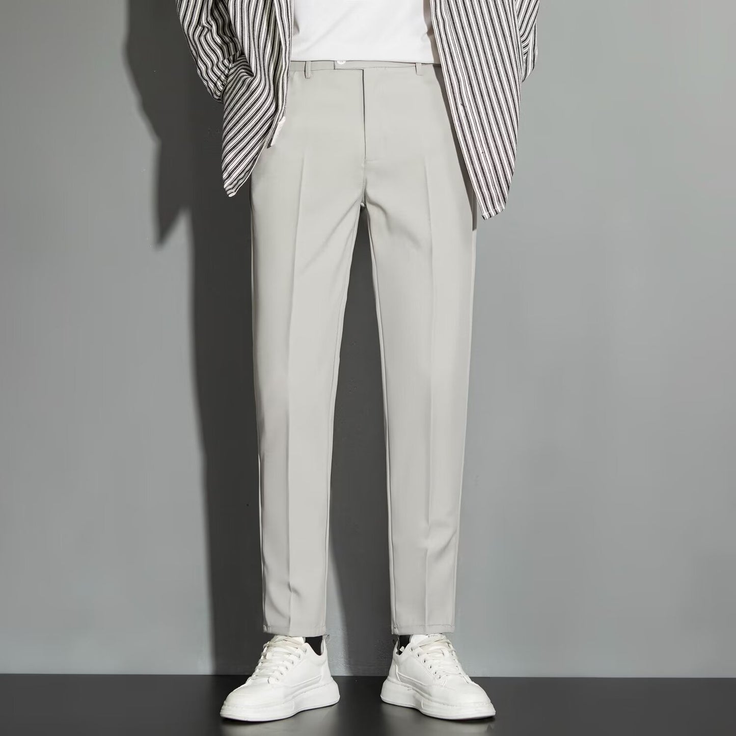 Spring Draping Effect Straight All-matching Ankle-length Suit Pants