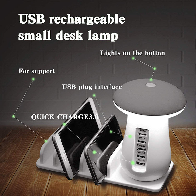 مصباح فطر متعدد الوظائف 2 في 1 حامل مصباح LED وشاحن USB ولوازم المكتب المنزلي