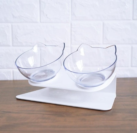 New Inclined Food Cat Ear Oblique Mouth Transparent Single Pet Bowl - X2-Shopping