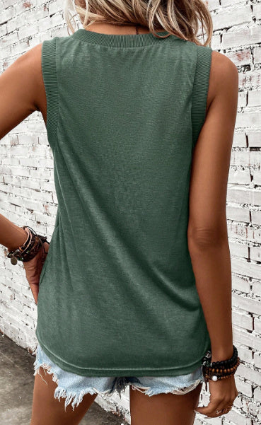 Mist Green Ribbed V Neck Tank - X2-Shopping