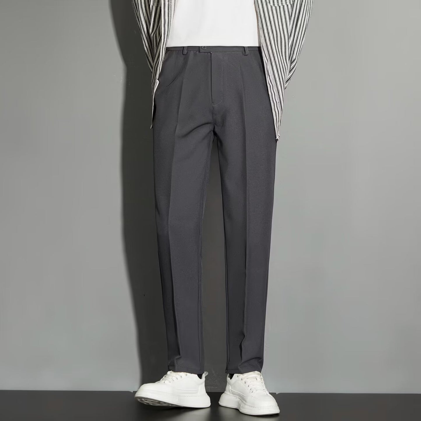 Spring Draping Effect Straight All-matching Ankle-length Suit Pants