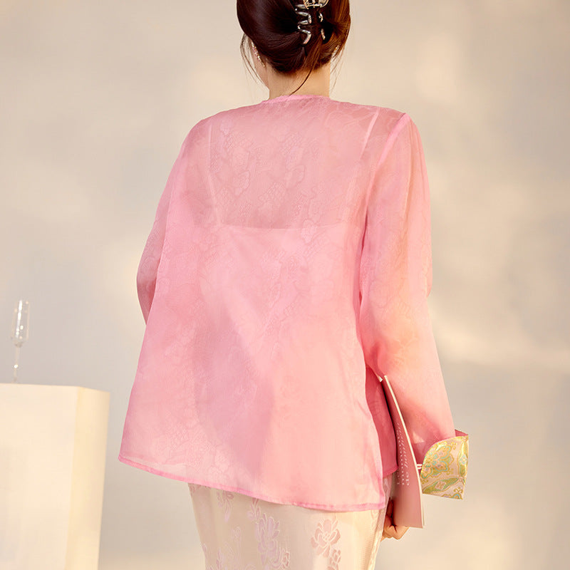 Chinese Style High-end Embroidery Shirt Buckle Retro Thin Fashion Tops Women - X2-Shopping