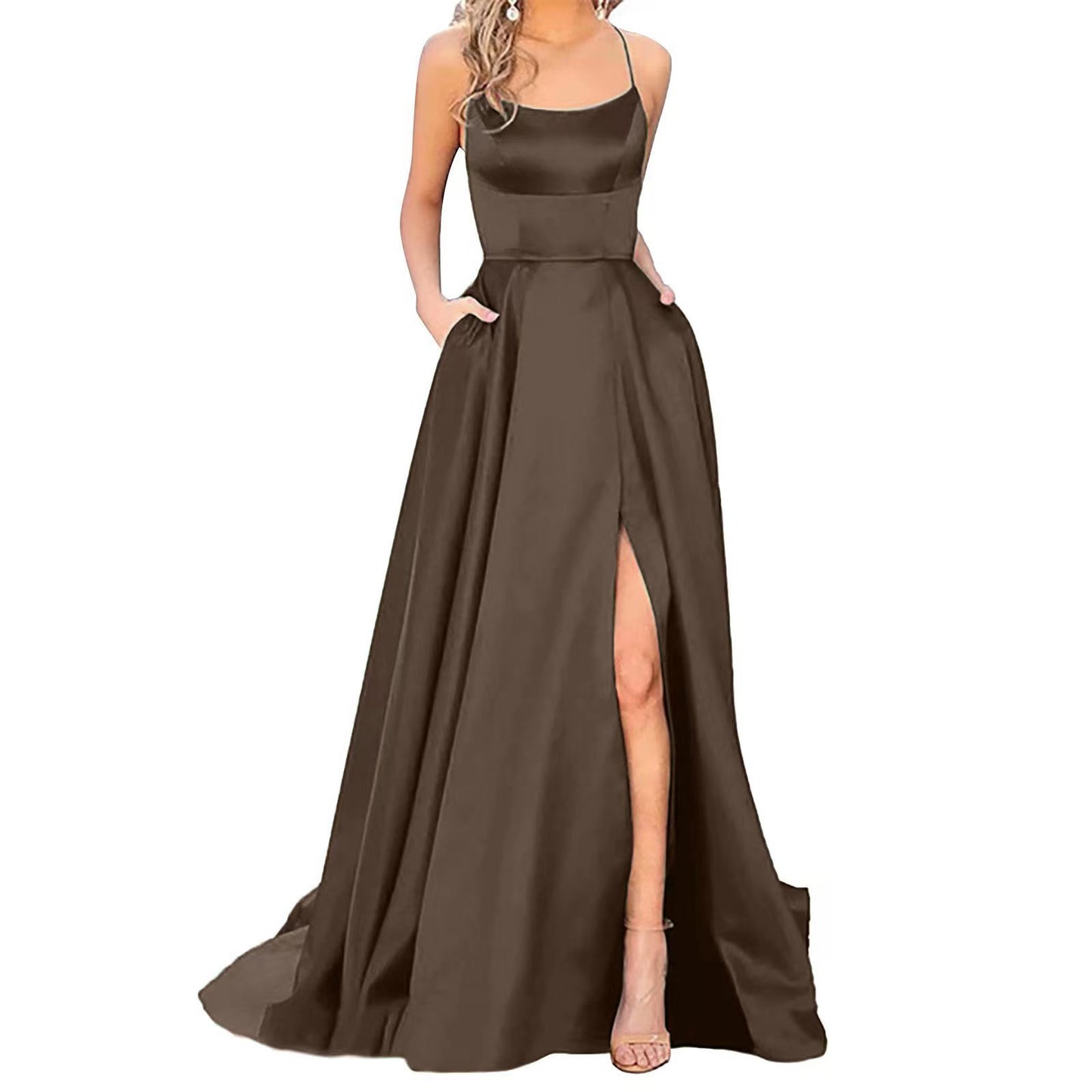 Solid Color Long Slimming And Shoulder Hollow Girlfriends Fashion Bridesmaid Party Dress - X2-Shopping