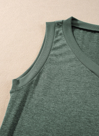 Mist Green Ribbed V Neck Tank - X2-Shopping