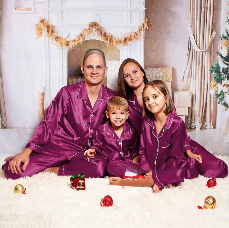 Children's Long-sleeved Parent-child Ice Silk Pajamas Suit - X2-Shopping