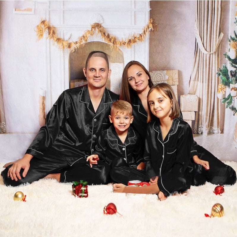 Children's Long-sleeved Parent-child Ice Silk Pajamas Suit - X2-Shopping
