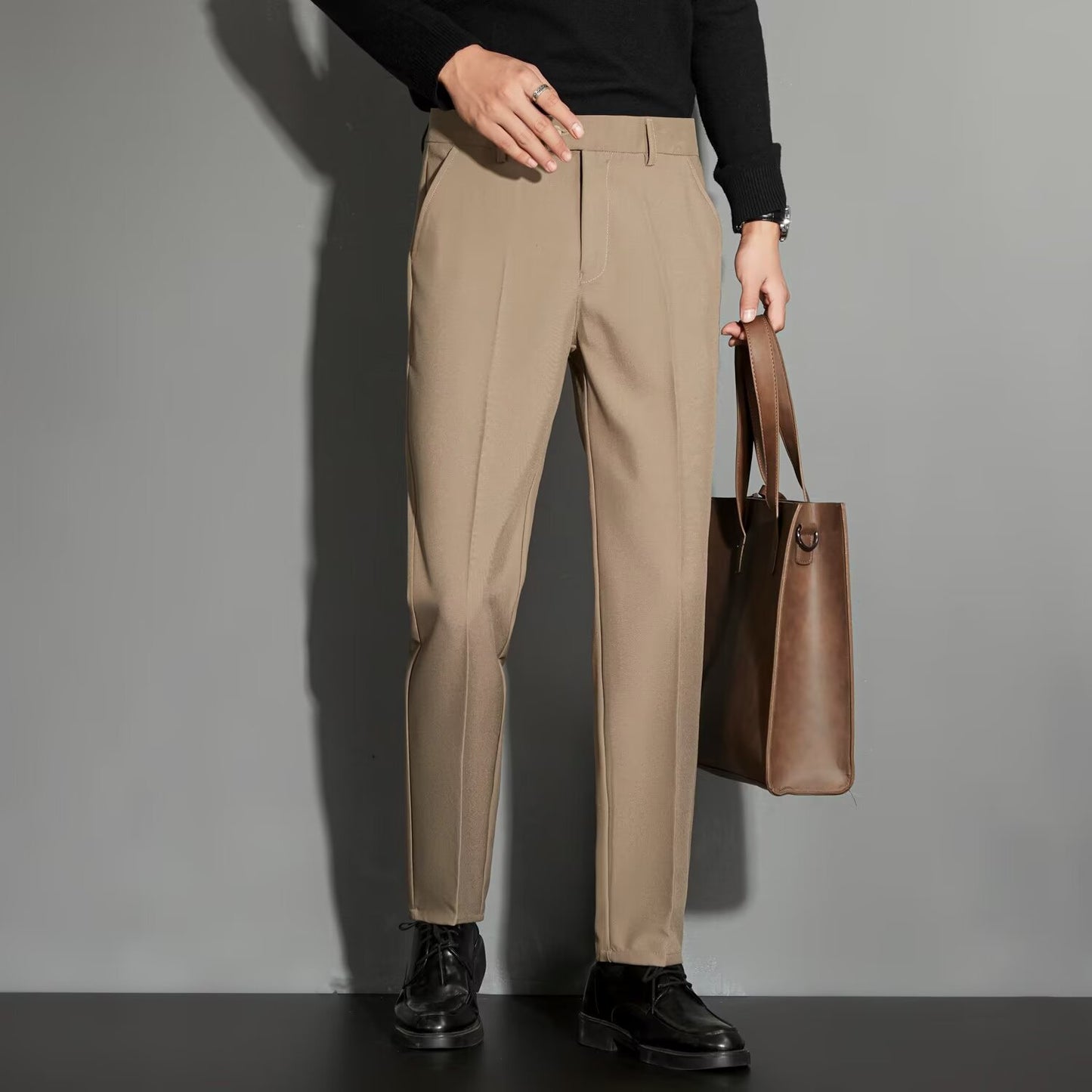 Spring Draping Effect Straight All-matching Ankle-length Suit Pants