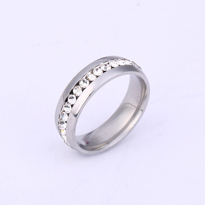 Niche Single Row Rhinestone Diamond-embedded Exquisite Ring
