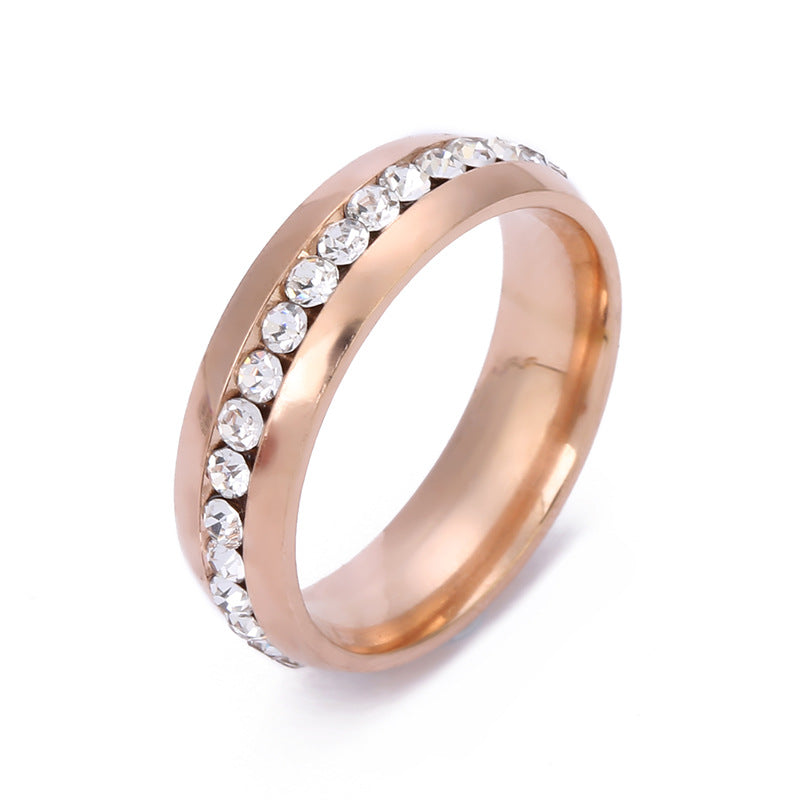Niche Single Row Rhinestone Diamond-embedded Exquisite Ring