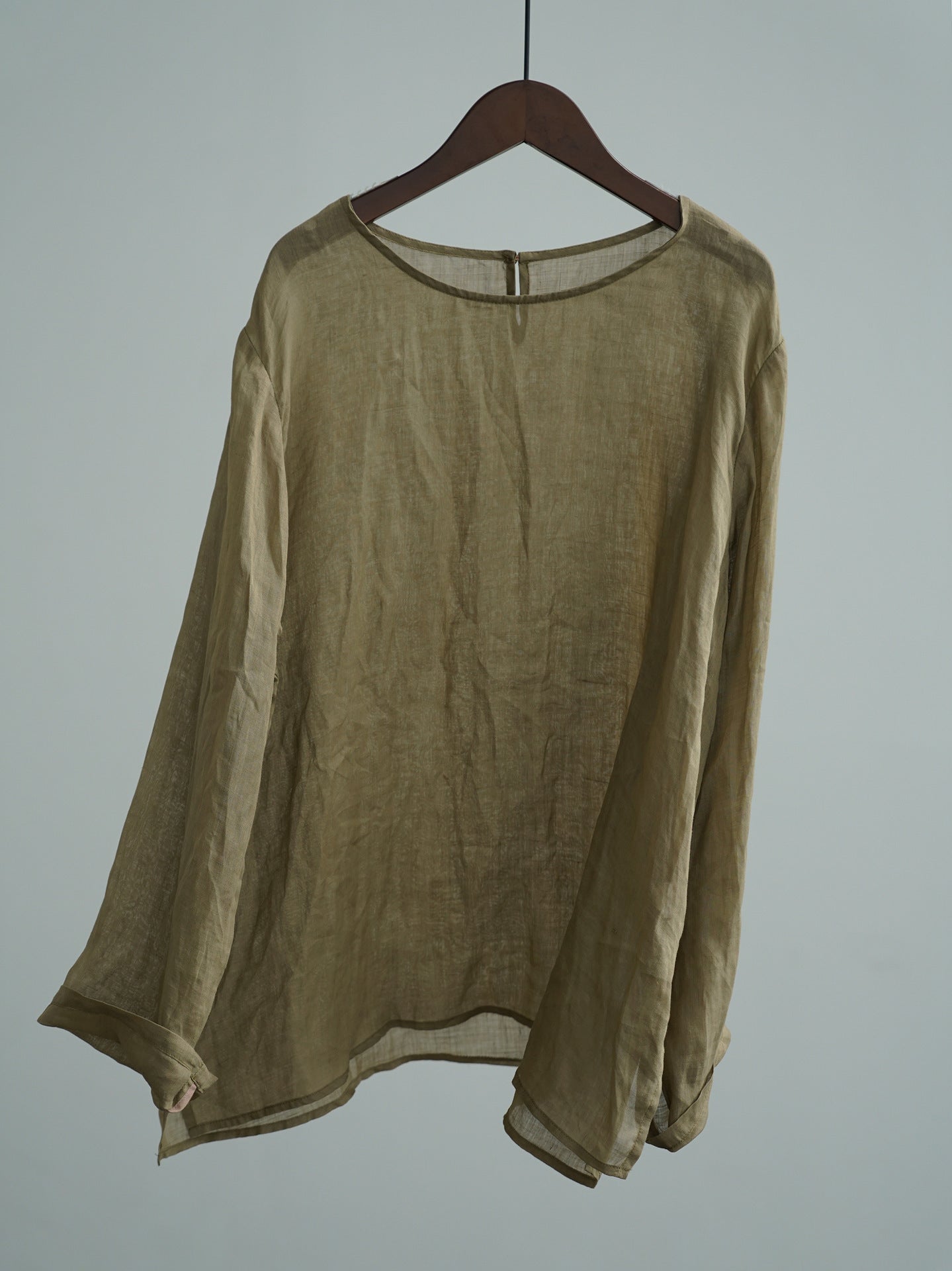 Original Simplicity Round Neck Pullover Clear Ramie Mid-length Shirt