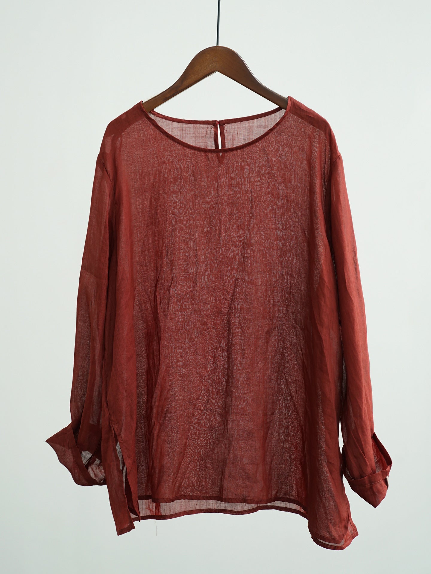 Original Simplicity Round Neck Pullover Clear Ramie Mid-length Shirt