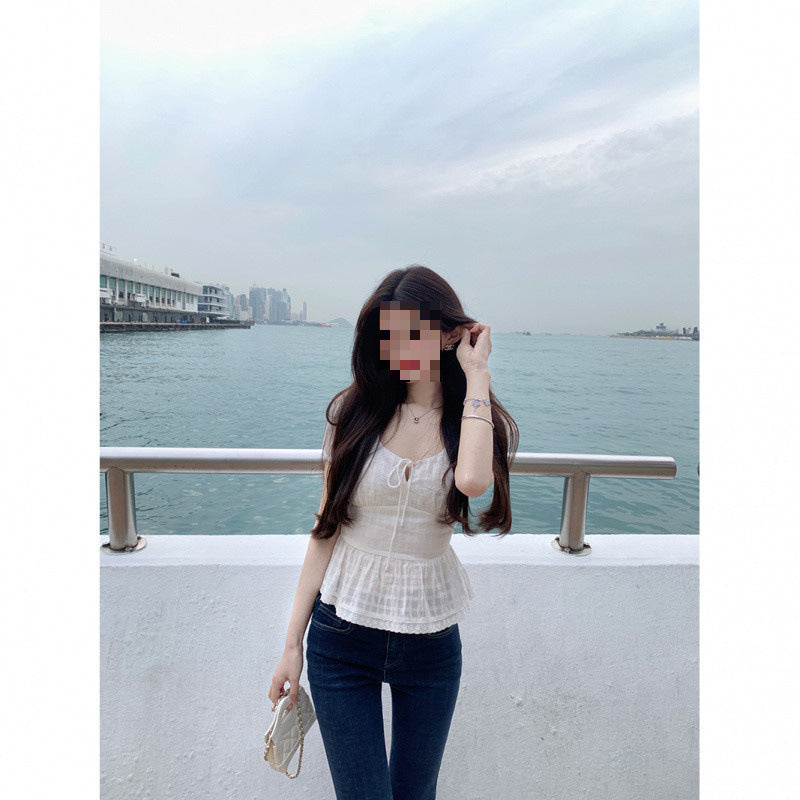 Women's Simple Solid Color French Square Collar Top