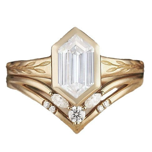 Gold Wheat Shape Rectangular Zircon Ring