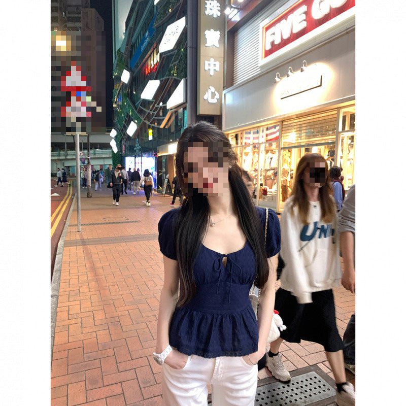 Women's Simple Solid Color French Square Collar Top