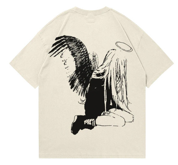 Hip Hop Herren T-Shirt mit Cartoon-Engelsflügel-Aufdruck