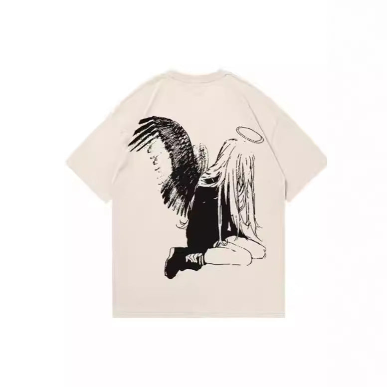 Hip Hop Herren T-Shirt mit Cartoon-Engelsflügel-Aufdruck