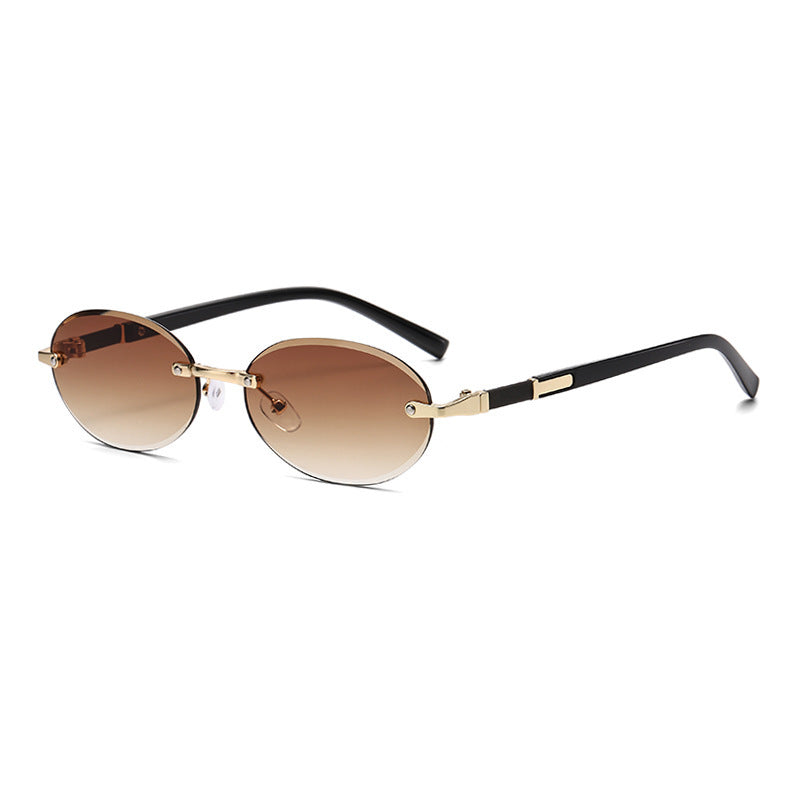 Trimming Oval Frame Sunglasses Frameless Hot Girl Sunglasses - X2-Shopping