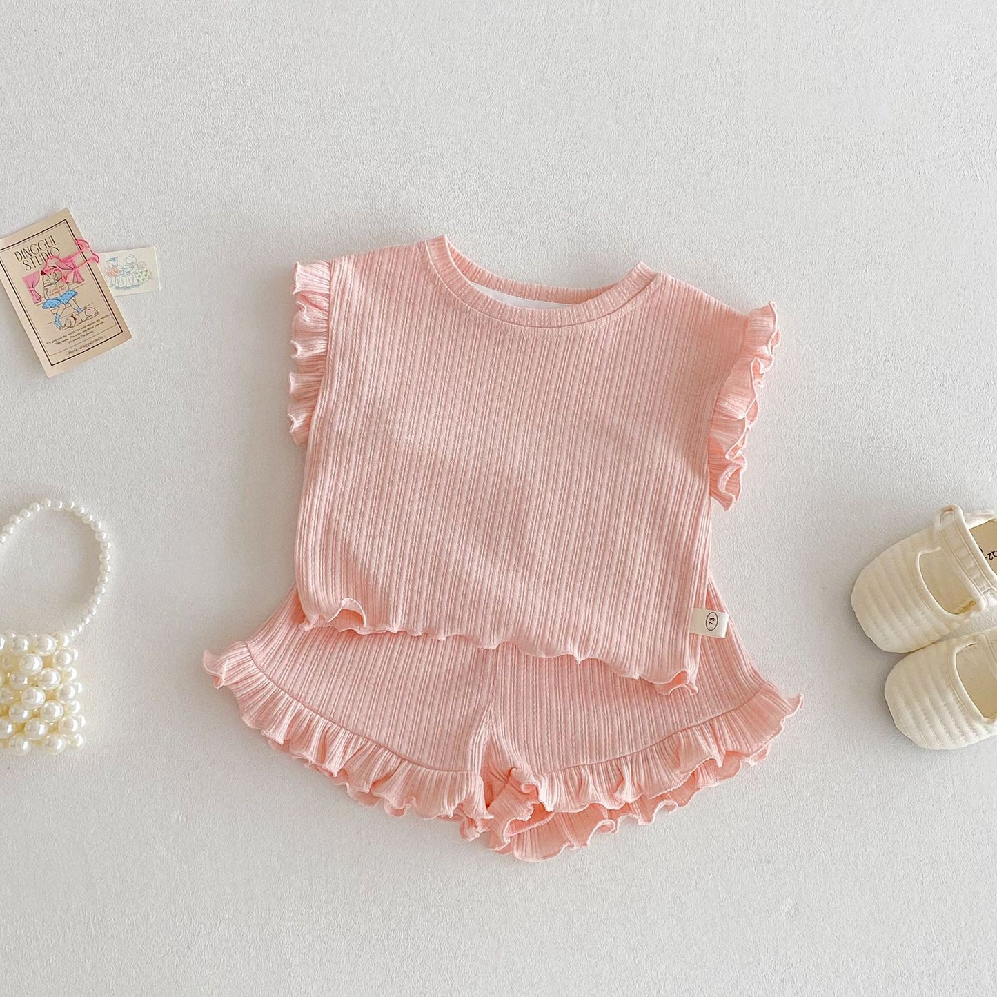 Holzohrweste Baby Modische Shorts im koreanischen Stil Mode Zweiteiliger Anzug