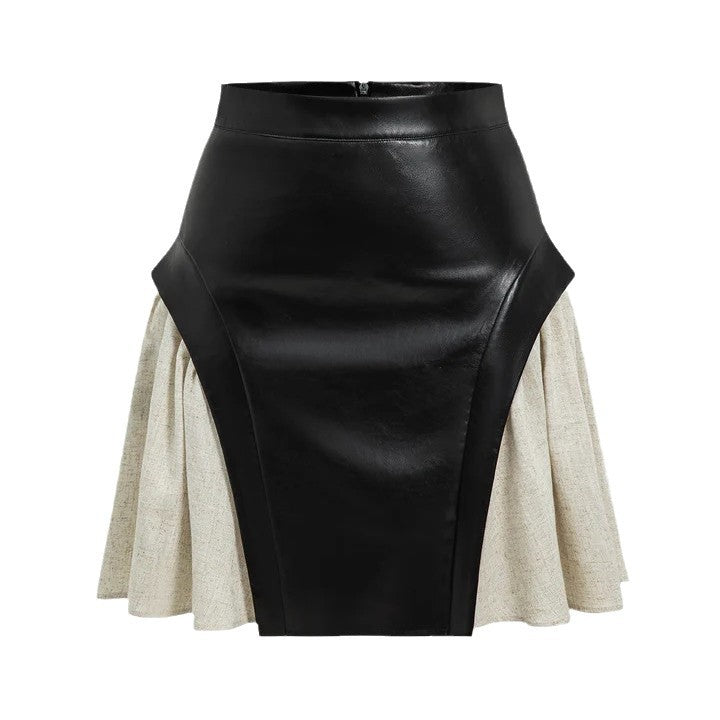New Skirt High Waist PU Stitching Skirt