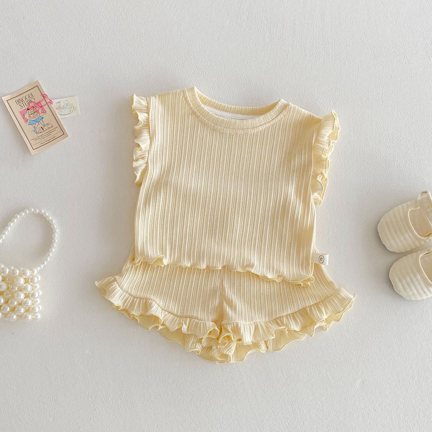 Holzohrweste Baby Modische Shorts im koreanischen Stil Mode Zweiteiliger Anzug