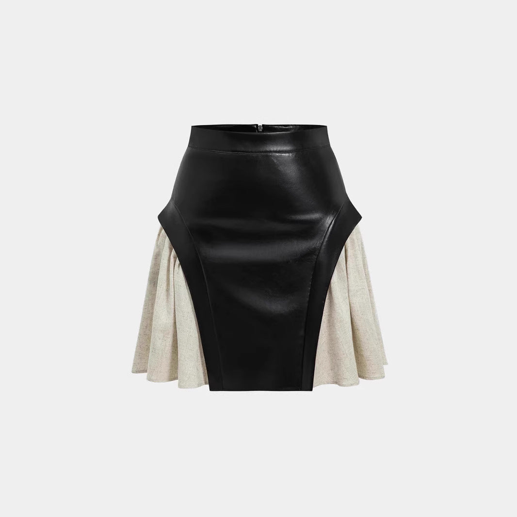 New Skirt High Waist PU Stitching Skirt