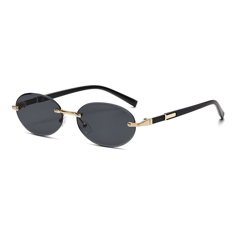 Trimming Oval Frame Sunglasses Frameless Hot Girl Sunglasses - X2-Shopping