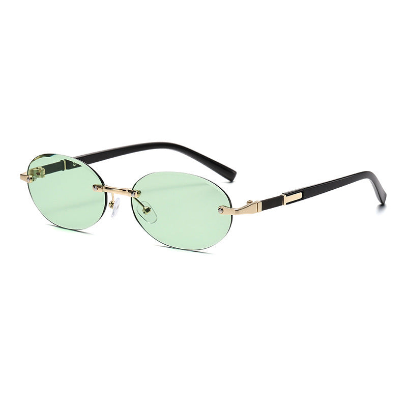 Trimming Oval Frame Sunglasses Frameless Hot Girl Sunglasses - X2-Shopping