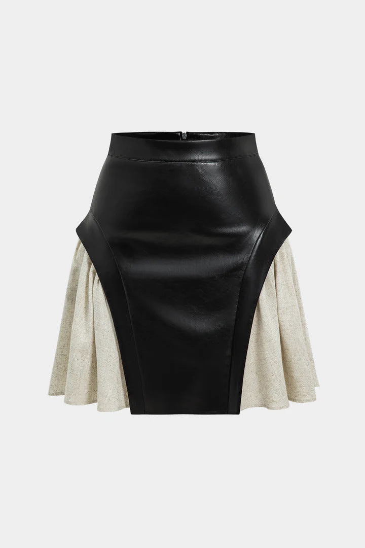 New Skirt High Waist PU Stitching Skirt