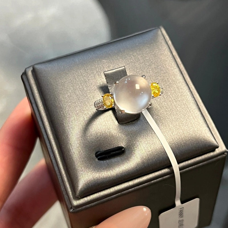 Yellow Diamond Chalcedony Water-foam Exquisite And Versatile Ring