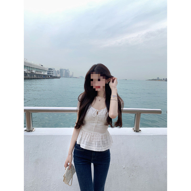 Women's Simple Solid Color French Square Collar Top