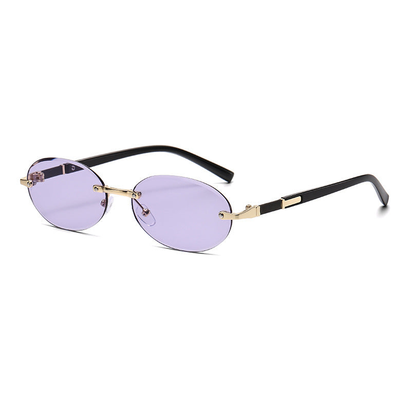 Trimming Oval Frame Sunglasses Frameless Hot Girl Sunglasses - X2-Shopping