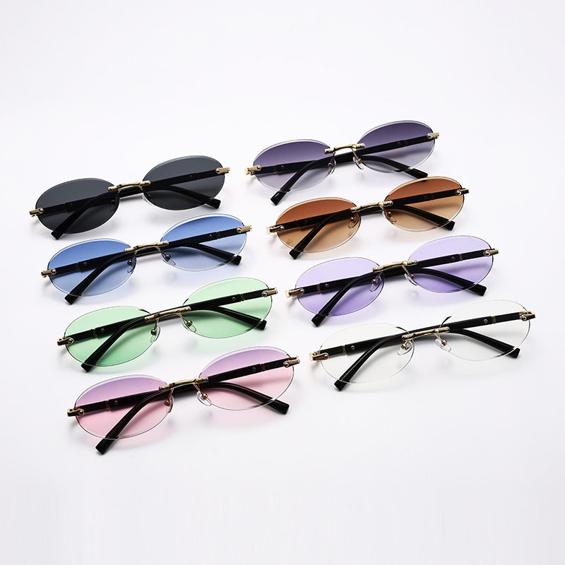Trimming Oval Frame Sunglasses Frameless Hot Girl Sunglasses - X2-Shopping
