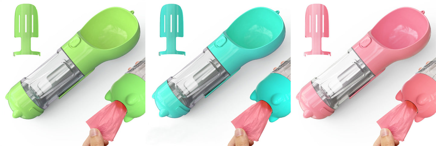 Pet Water Bottle Feeder Bowl Garbage Bag Storage Portable Pet Outdoor Travel 3 In 1 Dog Water Bottle - X2-Shopping
