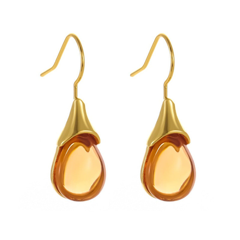 Drop-shaped Inlaid Cat's Eye Earrings Four-color Simple