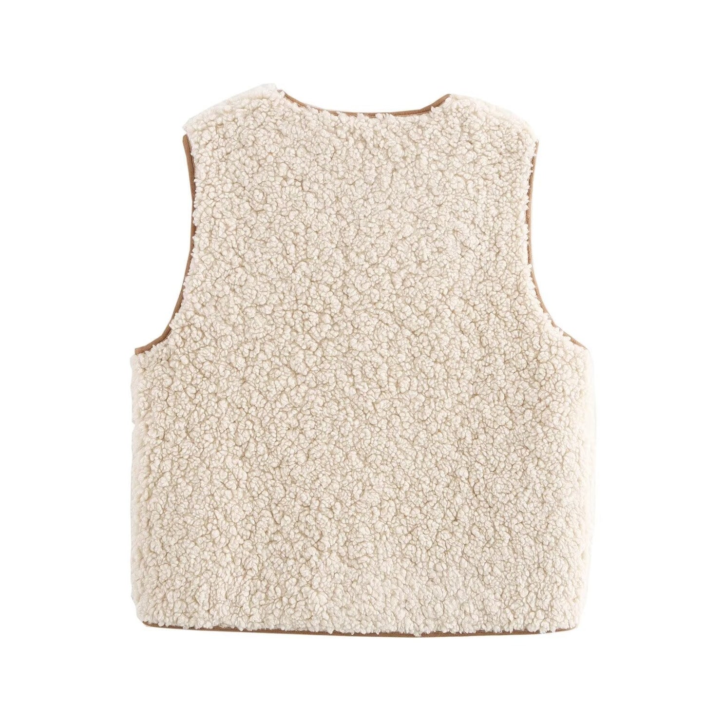 Sleeveless Lace-up Lambswool Vest For Women