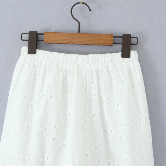 Hollow Embroidery Lace-up Straight-leg Pants