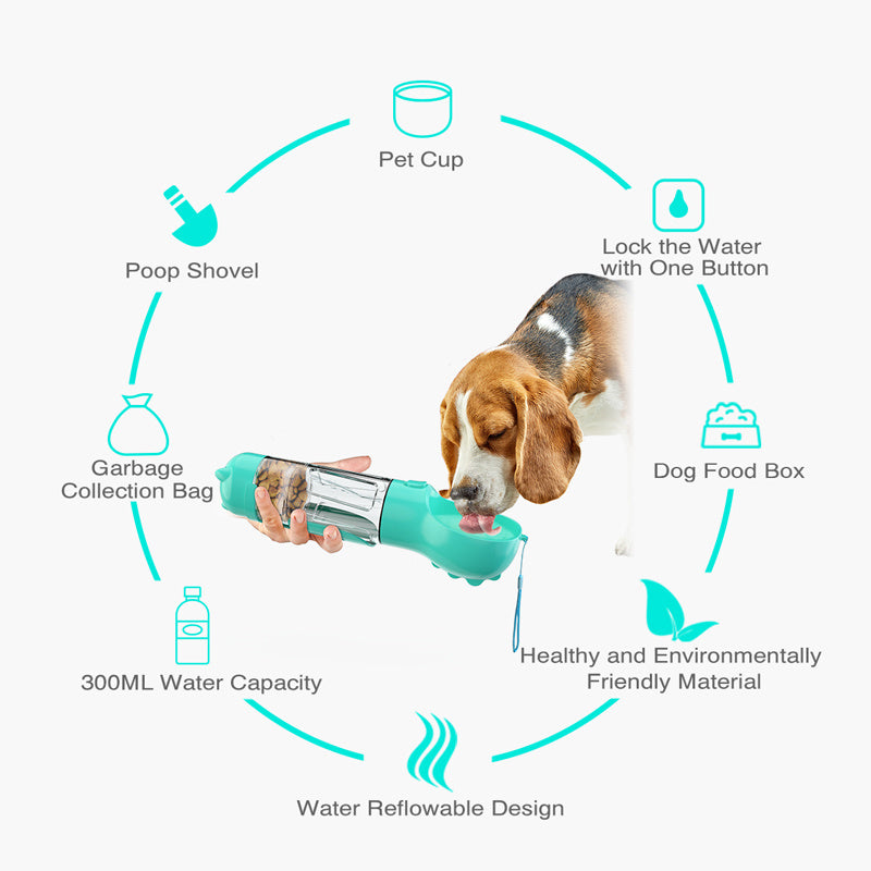 Pet Water Bottle Feeder Bowl Garbage Bag Storage Portable Pet Outdoor Travel 3 In 1 Dog Water Bottle - X2-Shopping