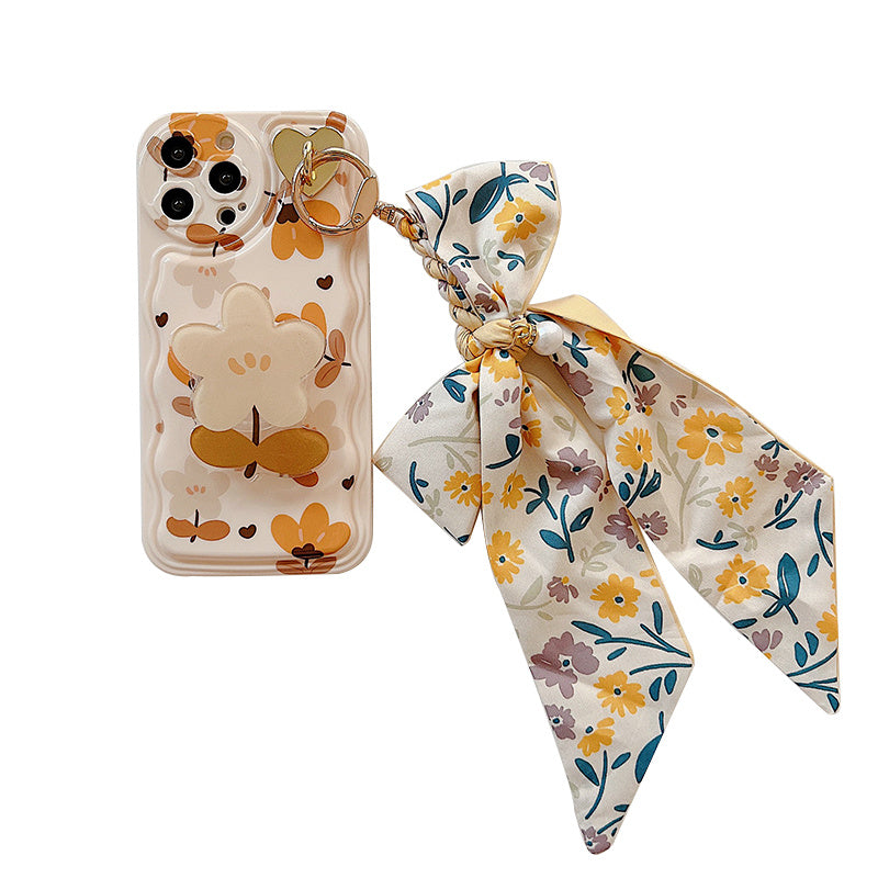 Herbstblätter und Blumen mit Schleife Seidenschal Handyhüllen